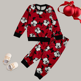 Red Mickey Print Kids Sweatshirt and Joggers Set (Unisex)