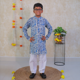 Blue Floral Boys Ethnic Kurta Pyjama Set