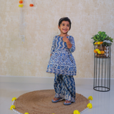 Blue Floral Girls Ethnic Kurta Sharara Set