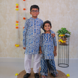 Blue Floral Girls Ethnic Kurta Sharara Set