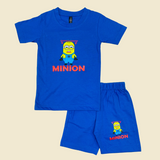 Blue Minion Print Kids Shorts Coord Set (Unisex) - Shorts with Single Side Packet
