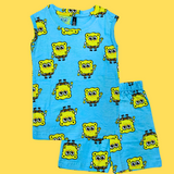 Blue Spongebob Kids Sleeveless T-Shirt Shorts Set (Unisex)