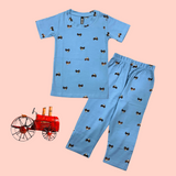 Blue Tractors Print Kids Coords (Unisex) - Half Sleeve T-Shirt and Full Pant