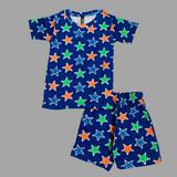 Blue Stars Kids Half Sleeves T-Shirt and Shorts Coord Set (Unisex)