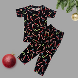Candy Cane Print Half Sleeve Kids Coords (Unisex)