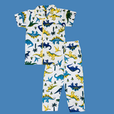 Dino World Print Kids Night Suit - Half Sleeve Shirt and Full Pant