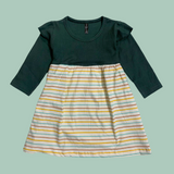 Full Sleeves Girls Frock - Green & Lines Print | Knee Length