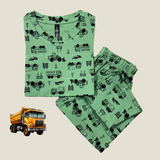 Green Trucks Print Kids Coords (Unisex) - Half Sleeve T-Shirt and Full Pant
