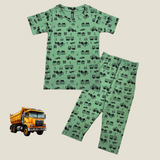 Green Trucks Print Kids Coords (Unisex) - Half Sleeve T-Shirt and Full Pant