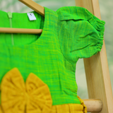 Lime Green Kulali HandLoom Cotton Frock | Short Sleeve Frock with Soft Lining