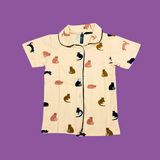 Meow Print Kids Night Suit - Half Sleeve Shirt and Full Pant