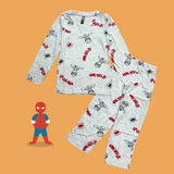 Grey Spiderman Full Sleeve Kids Co-ord Set (Unisex) - Pant with Single Side Packet
