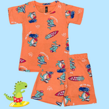 Surf Dino Kids Shorts Coord Set (Unisex) - Shorts with Single Side Packet