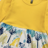 Full Sleeves Girls Frock - Yellow & Dino Print | Knee Length