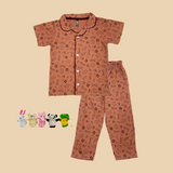 Choco Animals Print Kids Night Suit - Half Sleeve Shirt and Full Pant