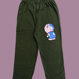 Olive Green Doremon Print Kids Lounge Pant Unisex