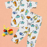 White Dino Kids Coords (Unisex) - Half Sleeve T-Shirt and Full Pant