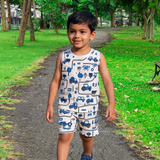 White Truck Lane Print Kids Sleeveless T-Shirt Shorts Set (Unisex)
