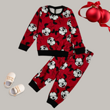 Christmas Red Mickey Print Kids Sweatshirt and Joggers Set (Unisex)