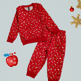 Christmas Glitter Apple Print Kids Sweatshirt and Joggers Set (Unisex)