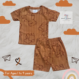 Peach Brown Teddy Kids Shorts Coords Set (Unisex) – Half Sleeve TShirt and Trouser