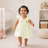 Muslin Double Layer Cross Button Frock - Stripes