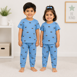 Blue Tractors Print Kids Coords (Unisex) - Half Sleeve T-Shirt and Full Pant