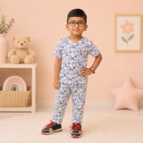 White Blue Super Heros Kids Coords Set (Unisex) - Half Sleeve TShirt and Pant