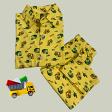 Yellow Shovel Print Kids collar Coord Set - Half Sleeve Shirt and Full Pant