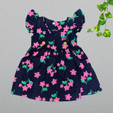 Muslin Double Layer Cross Button Frock - Black Floral