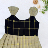 Black Swarnam Raw Silk Frock - Black Tussar Combo (Preorder - Dispatch from 25-7-16)