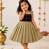 Swarnam Raw Silk Frock - Black Tussar Combo (Preorder - Dispatch from 29-7-26)
