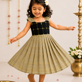 Swarnam Raw Silk Frock - Black Tussar Combo (Preorder - Dispatch from 3-8-26)