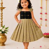Swarnam Raw Silk Frock - Black Tussar Combo (Preorder - Dispatch from 29-7-26)