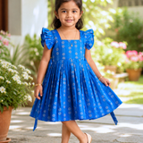 Bloomy Butta HandLoom Cotton Frock | Ruffle Sleeve Frock with Soft Lining