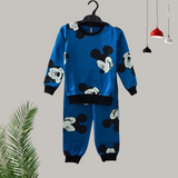 Blue Black Mickey Print Kids Sweatshirt and Joggers Set (Unisex)