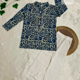 Blue Floral Boys Ethnic Kurta Pyjama Set