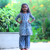 Blue Floral Girls Ethnic Kurta Sharara Set