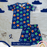 Blue Stars Kids Half Sleeves T-Shirt and Shorts Coord Set (Unisex)