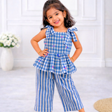 Blue Checks Sleeveless Co-ord Set - Sleeveless top with shoulder knot (Preorder - Dispatch from 21-4-26)