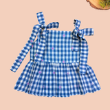 Blue Checks Peplum Sleeveless Co-ord Set - Sleeveless top with shoulder knot
