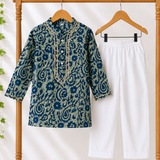 Blue Floral Boys Ethnic Kurta Pyjama Set