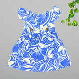 Muslin Double Layer Cross Button Frock - Blue Floral