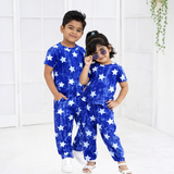 Blue Star Print Kids Coords (Unisex) - Half Sleeve T-Shirt and Full Pant