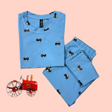 Blue Tractors Print Kids Coords (Unisex) - Half Sleeve T-Shirt and Full Pant