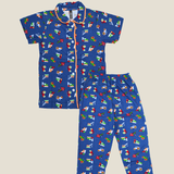 Blue Vehicles Kids Night Suit - Half Sleeve Shirt and Full Pant