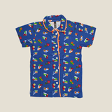 Blue Vehicles Kids Night Suit - Half Sleeve Shirt and Full Pant