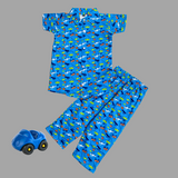 Blue Cars Print Kids collar Coord Set - Half Sleeve Shirt and Full Pant