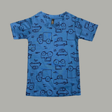 Blue Cars Print Half Sleeve Kids Coords (Unisex)