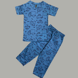 Blue Cars Print Half Sleeve Kids Coords (Unisex)